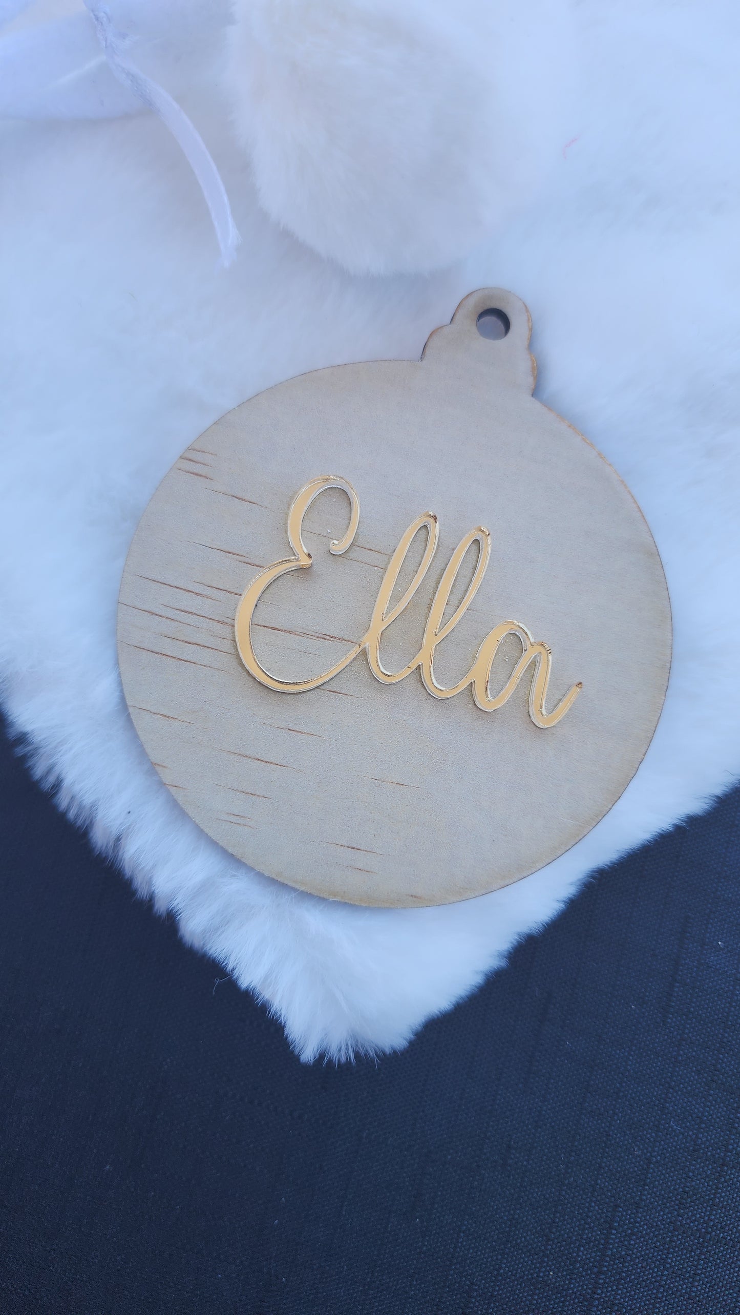 Timber bauble with acrylic name