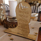Custom timber table menu with stand
